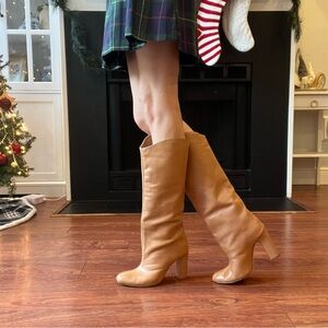 Schutz Gabrielle Knee High Tan Leather Heel Boots